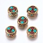 Handmade Indonesia Beads, with Brass Findings, Nickel Free, Flat Round
