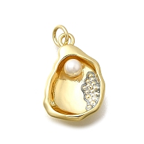 Brass & ABS Imitation Pearl Pendants, Shell Shape Charms with Jump Rings, Lead Free & Cadmium Free, Rack Plating