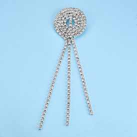 Crystal Rhinestone Flat Round with Tassel Lapel Pin, Creative Iron Badge for Backpack Clothes