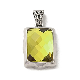 Glass Pendants, with 304 Stainless Steel Findings, Rectangle Charm