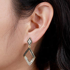 Chic Diamond-Encrusted Rhombus Pendant Earrings in 925 Silver for Women