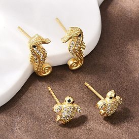 Серьги-гвоздики из латунного микро-паве, долговечная тарелка, стойки покрытие, без свинца и без кадмия, реальный 18 k позолоченный