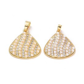 Shell Shaped Brass Micro Pave Clear Cubic Zirconia Pendants, with Acrylic Imitation Pearl, Cadmium Free & Lead Free