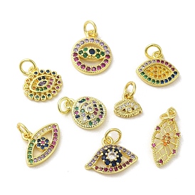 Brass Micro Pave Cubic Zirconia Charms, Real 18K Gold Plated, Eye Charms
