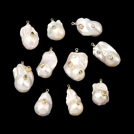 Подвески из латуни и перламутра с микропаве из кубического циркония, самородки очарование, долговечный, стойки покрытие, без свинца и без кадмия, реальный 18 k позолоченный