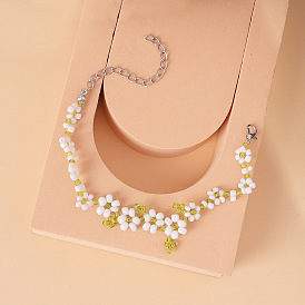 Versatile summer green and white rice bead daisy bracelet forest style super fairy flower bracelet