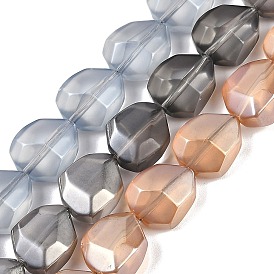 Electroplate Glass Beads Strands, Frosted, Faceted Polygon