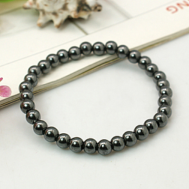 Fashion Non-Magnetic Synthetic Hematite Bracelets, with Elastic Crystal Thread, Black, 55mm