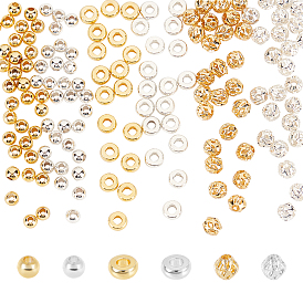 CHGCRAFT 180Pcs 6 Style Brass Beads, Long-Lasting Plated, Round & Hollow Round & Flat Round