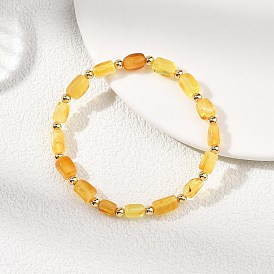 Натуральные янтарные кубовидные бусины, эластичные браслеты для женщин и мужчин, с латунной бисера