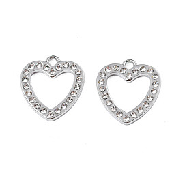 304 Stainless Steel Pendants, with Crystal Rhinestone, Heart