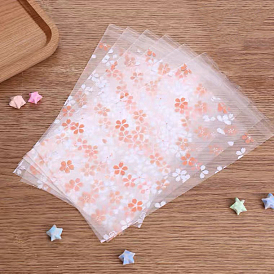 100Pcs Rectangle OPP Cellophane Cookies Bags, Flower Print Biscuit Pouches