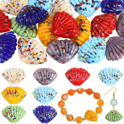 21Pcs 7 Colors Handmade Lampwork Beads, Shell Shape