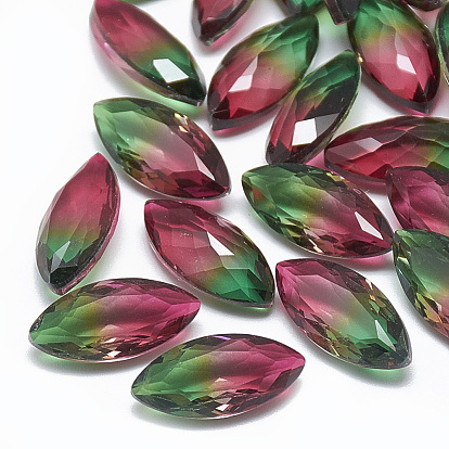 Pointed Back Glass Rhinestone Cabochons, Imitation Tourmaline, Horse Eye
