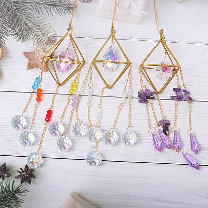 Metal Hanging Ornaments, Glass Tassel Suncatchers Home Garden Decoration