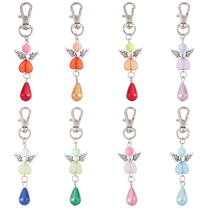 DIY Angel Theme Keychain Kits, include Iron Flat Head Pins, Acrylic Beads, Alloy Lobster Claw Clasps & Beads, ABS Plastic Imitation Pearl Beads