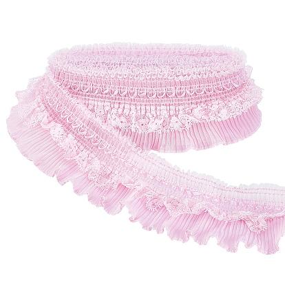 10 Yards Polyester Wrinkle Elastic Lace Trim, Multilayer Flower Pleated Lace Ribbon