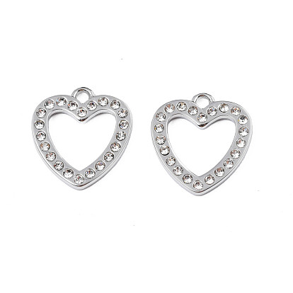 304 Stainless Steel Pendants, with Crystal Rhinestone, Heart