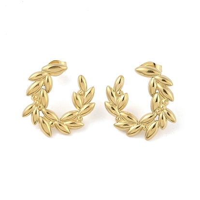 Ion Plating(IP) 304 Stainless Steel Stud Earrings for Women, Wreath