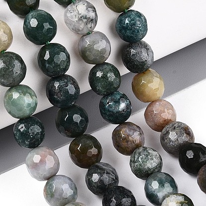 Природного индийского агата бисер нитей, граненые, круглые