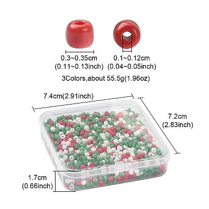 55.5G 3 Colors Baking Paint Glass Seed Beads, Opaque Colours Luster, Round, for Christmas