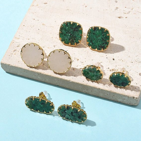 304 серьги-гвоздики из нержавеющей стали с драгоценными камнями для женщин, золотые