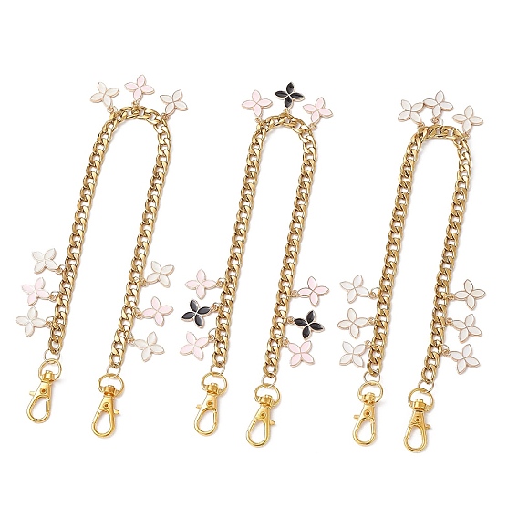 3 шт. 3 подвеска-цветок из цветного сплава с эмалью 304 декоративные цепочки из кубинской цепочке из нержавеющей стали, с поворотными застежками сплава, аксессуары для замены сумок, разноцветные