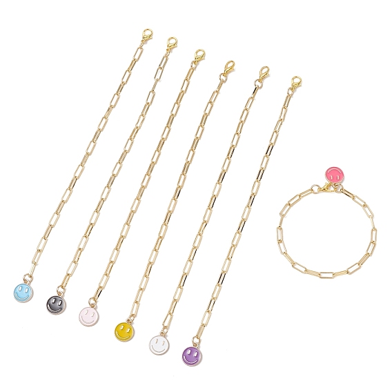 Браслеты-цепочки из латуни для женщин, с эмалевым сплавом и подвеской в виде улыбающегося лица