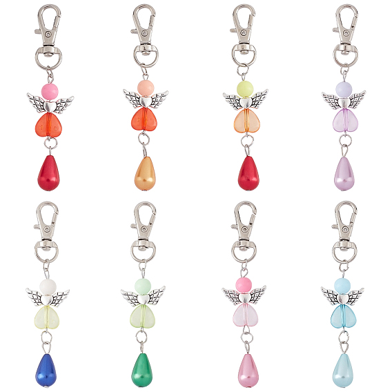 DIY Angel Theme Keychain Kits, include Iron Flat Head Pins, Acrylic Beads, Alloy Lobster Claw Clasps & Beads, ABS Plastic Imitation Pearl Beads