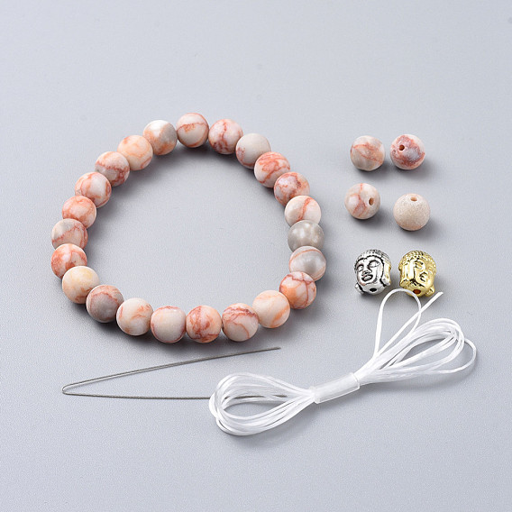 Stretch-Armbänder, mit Edelsteinperlen, Buddha-Kopf-Legierungsperlen und elastischer Faserdraht