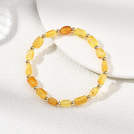 Натуральные янтарные кубовидные бусины, эластичные браслеты для женщин и мужчин, с латунной бисера