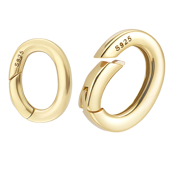 2Pcs 2 Styles Sterling Silver Spring Gate Rings, Oval, 1 Sheet Double Sided Suede Fabric Silver Polishing Cloth