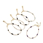 Beaded Bracelets, with Natural Pearl Beads, Natural Gemstone Beads, Brass Beads & Spring Ring Clasps, Golden