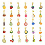 30шт 30 стили сплав эмаль фрукты подвеска украшения, с карабин-лобстерами , золотые