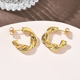 Twist Ring 304 Stainless Steel Stud Earrings for Women, Ion Plating(IP)