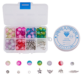 SUNNYCLUE DIY Bracelet Making, with Spray Painted Crackle Glass Beads, Acrylic Beads, Crystal Thread and Metal Pendants