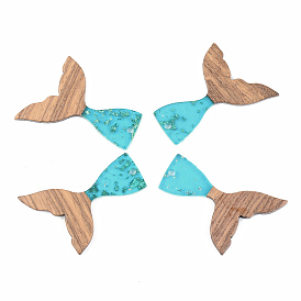 Подвески из прозрачной смолы и ореха, с фольгой, форма русалки русалки