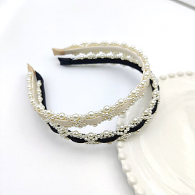 Vintage Pearl Thin Hair Bands for Women Girls, with Satin Wrapped Hair Hoop