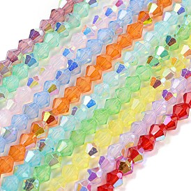 Baking Painted Transparent Glass Beads Strands, Half Electroplate, AB Color Plated, Faceted, Bicone