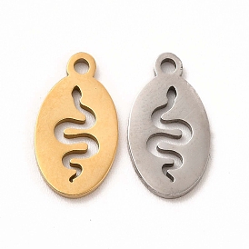 201 Stainless Steel Charms, Oval with Hollow Out Snake