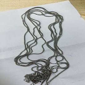 304 Edelstahl Box Kette Halsketten, mit Karabinerverschlüssen und 201 Edelstahl-Binderingen
