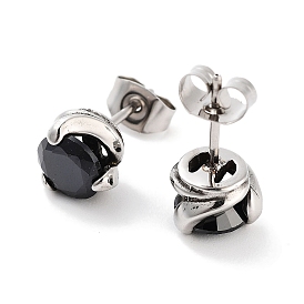 Flat Round 316 Surgical Stainless Steel Pave Black Cubic Zirconia Stud Earrings for Women Men