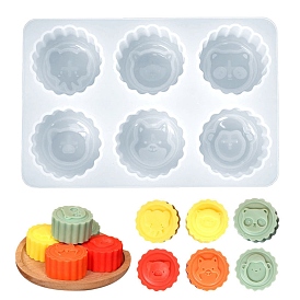 Flower with Animal Pattern Food Grade Silicone Molds, for Mooncake Making, 6 Cavities