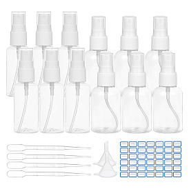 DIY Cosmetics Storage Bottle Kits, with Transparent Plastic Spray Bottle & Dropper & Funnel Hopper, Label Paster
