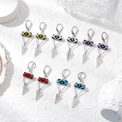 Серьги-гвоздики с застежкой-молнией из латунного стекла с треугольным глазом, платина