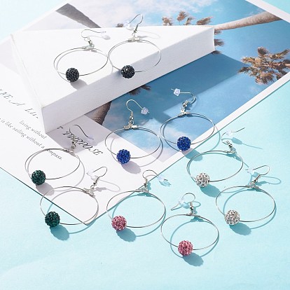 Bling Rhinestone Beaded Big Ring Dangle Earrings for Women, Platinum