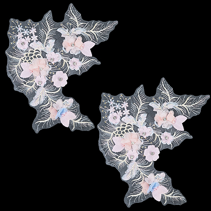 Полиэстеровая вышивка кружево швейные украшения, железо на заплатах, с горным хрусталем и абс пластмассовыми шариками, аксессуары для одежды diy, цветок