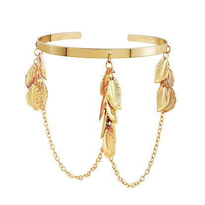 Chic and Stylish Metal Leaf Arm Cuff with Chain - Perfect for Street Style!