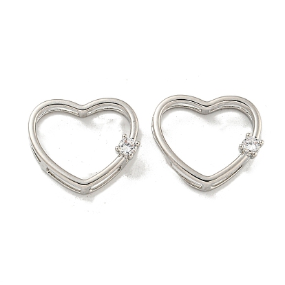 Brass Micro Pave Clear Cubic Zirconia Pendants, Cadmium Free & Nickel Free & Lead Free, Heart