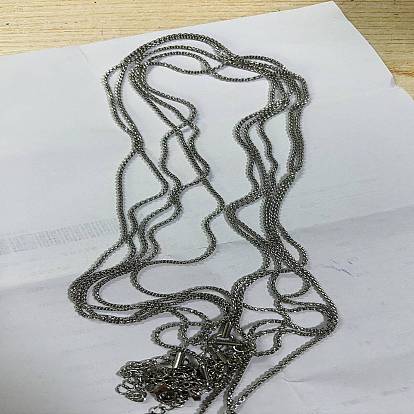 304 Edelstahl Box Kette Halsketten, mit Karabinerverschlüssen und 201 Edelstahl-Binderingen